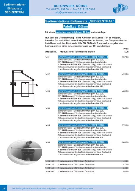 Preisliste 2013 - Betonwerk Kühne GmbH & Co. KG