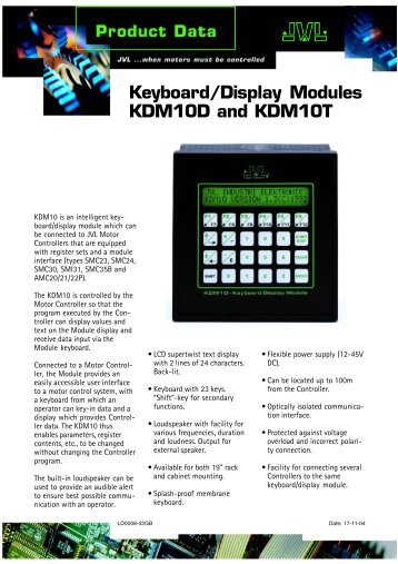 DATASHEEt KDM10 - JVL Industri Elektronik A/S