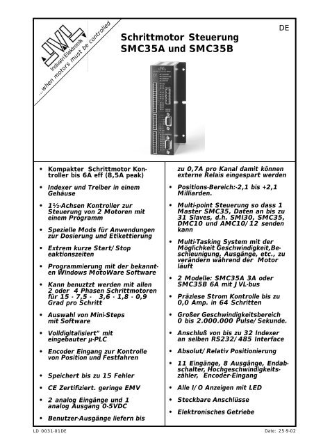 Schrittmotor Steuerung SMC35A und SMC35B - JVL Industri ...