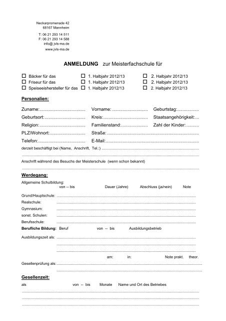 Anmeldeformular - Justus-von-Liebig-Schule