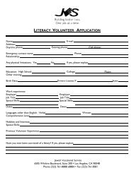 LITERACY VOLUNTEER APPLICATION - Jewish Vocational Service