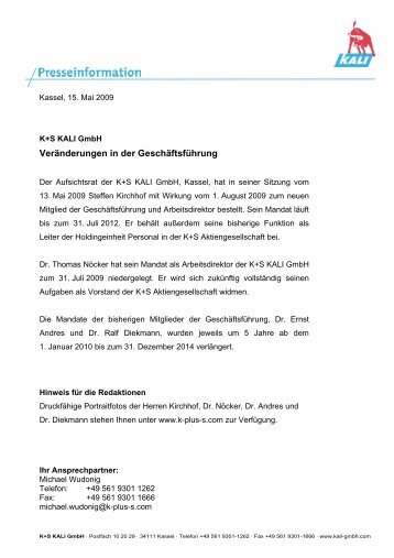 Presseinformation 2009 - K+S Aktiengesellschaft