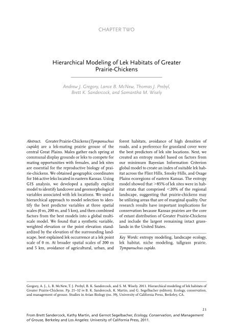 Hierarchical Modeling of Lek Habitats of Greater Prairie-Chickens