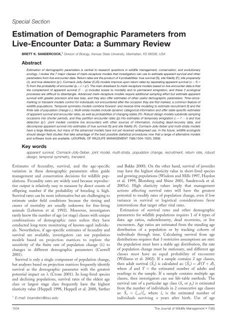 Estimation of Demographic Parameters from Live ... - BioOne