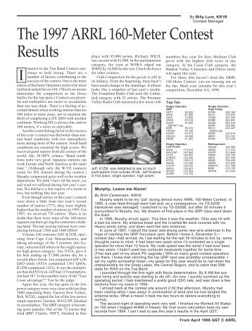 1997 ARRL 160 Contest QST Report