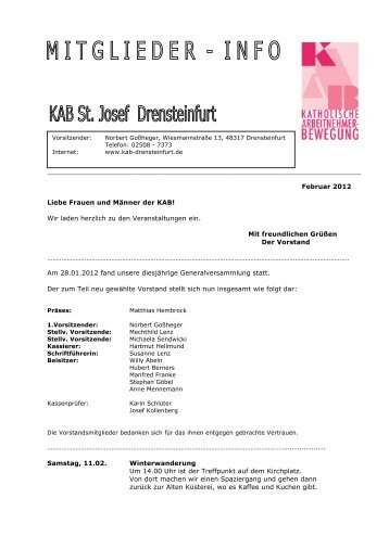 Februar 2012 Liebe Frauen und MÃ¤nner der ... - KAB Drensteinfurt