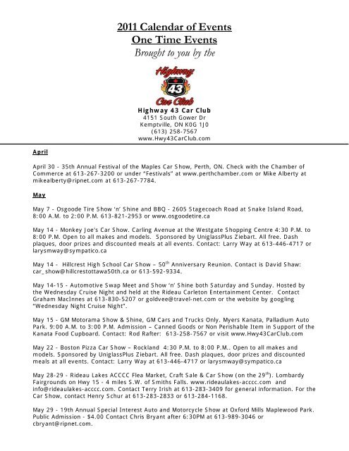 2011 Calendar of Events One Time Events ... - Highway 43 Car Club
