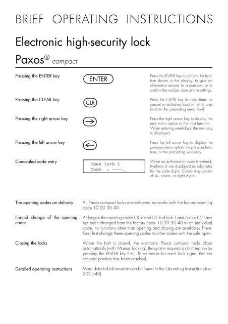 Paxos compact - Brief operating manual keypad - Kaba