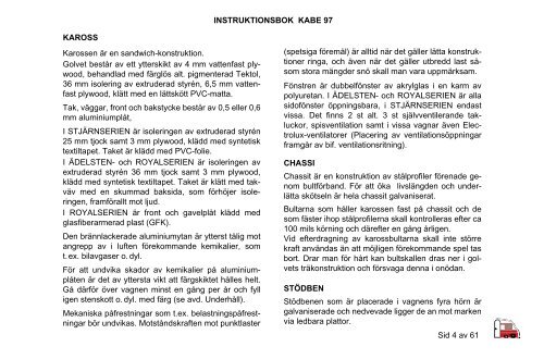 innehållsförteckning instruktionsbok kabe 97