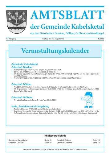 der Gemeinde Kabelsketal Veranstaltungskalender