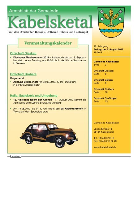 Amtsblatt der Gemeinde Veranstaltungskalender