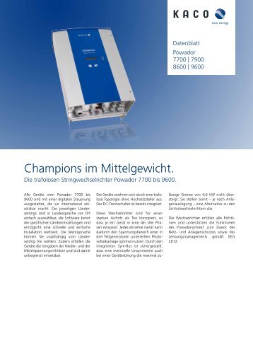 Champions im Mittelgewicht. - KACO new energy