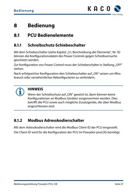 Powador-proLOG und Powador-PCU Bedienungsanleitung ...