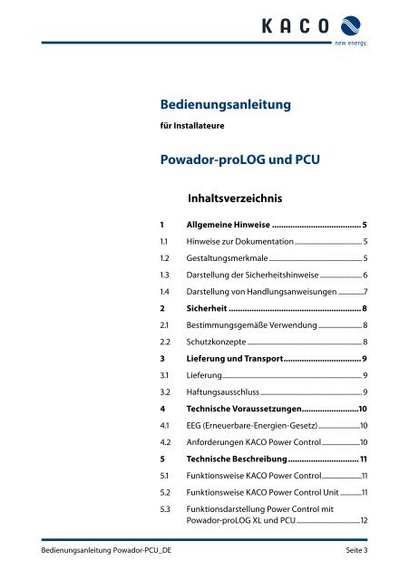 Powador-proLOG und Powador-PCU Bedienungsanleitung ...