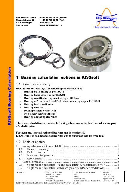 Bearing calculations in KISSsoft