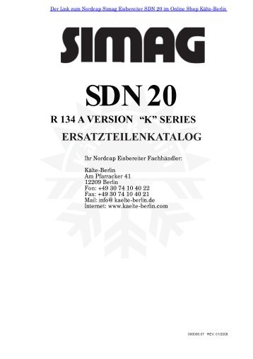 Nordcap Eisbereiter Simag SDN 20 Ersatzteil Liste - KÃ¤lte Berlin