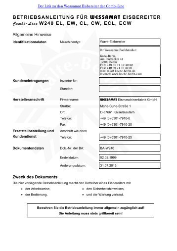 Wessamat Combi Line W240 Serie Bedienungsanleitung - Kälte Berlin
