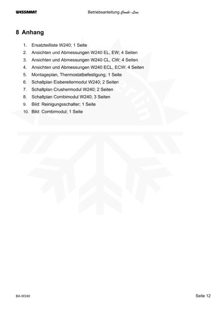 Wessamat Combi Line W240 Serie Bedienungsanleitung - Kälte Berlin