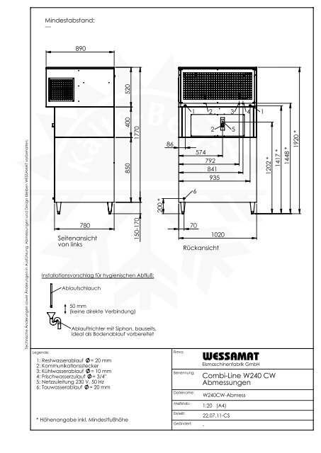 Wessamat Combi Line W240 Serie Bedienungsanleitung - Kälte Berlin