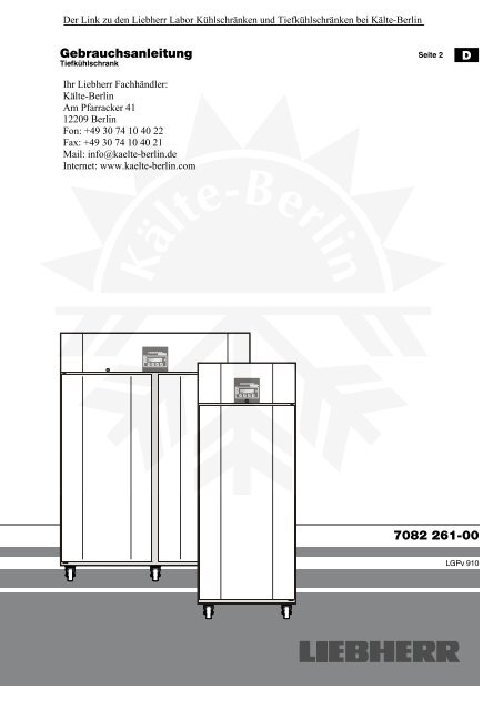 Liebherr Labor Tiefkühlschrank LGPv 6520 ... - Kälte Berlin