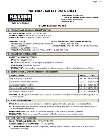 SIGMA Lubricant FG-460 - kaeser