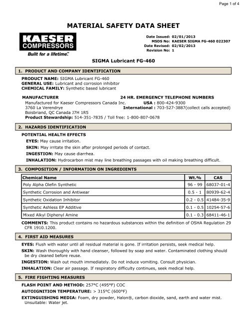 SIGMA Lubricant FG-460 - kaeser