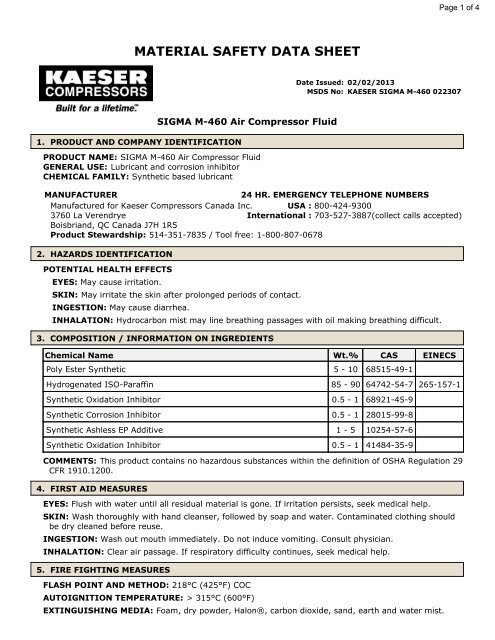 Sigma M 460 Compressor Fluid - kaeser