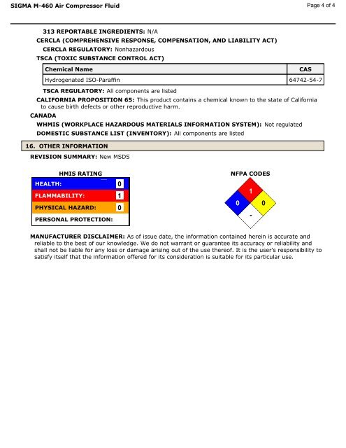 Sigma M 460 Compressor Fluid - kaeser