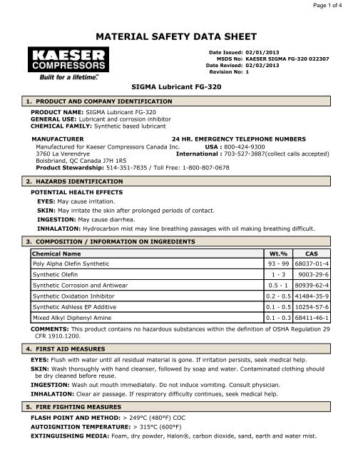 Sigma Food Grade 320 Compressor Fluid - kaeser