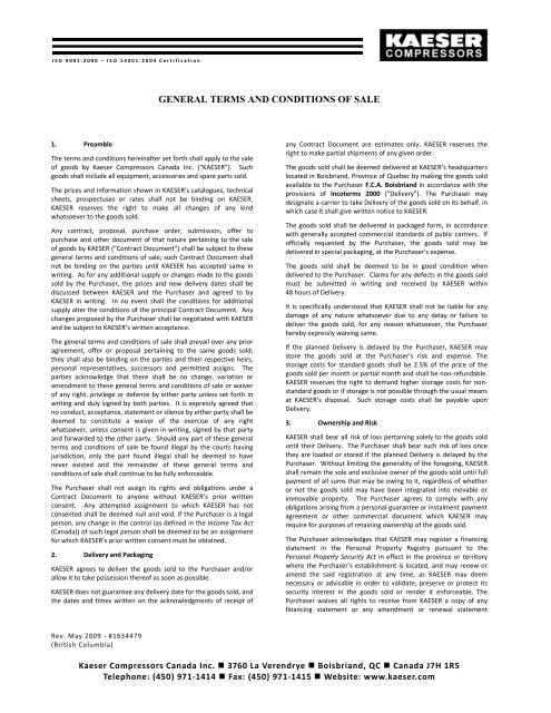 GENERAL TERMS AND CONDITIONS OF SALE - kaeser