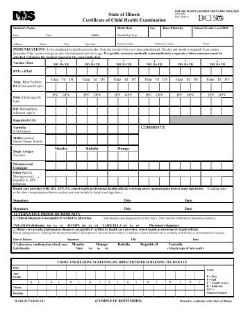 State of Illinois Certificate of Child Health Examination