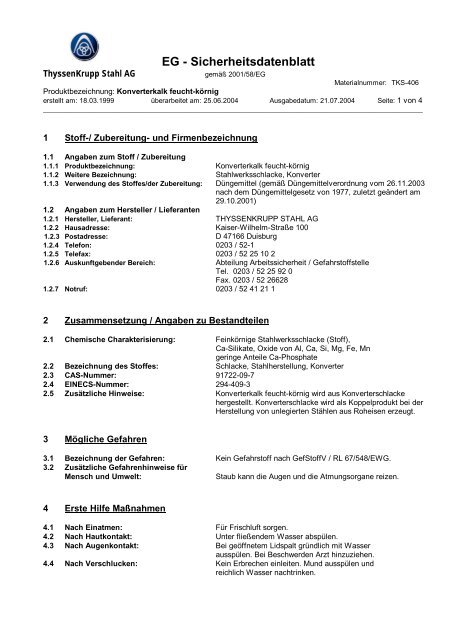 EG - Sicherheitsdatenblatt