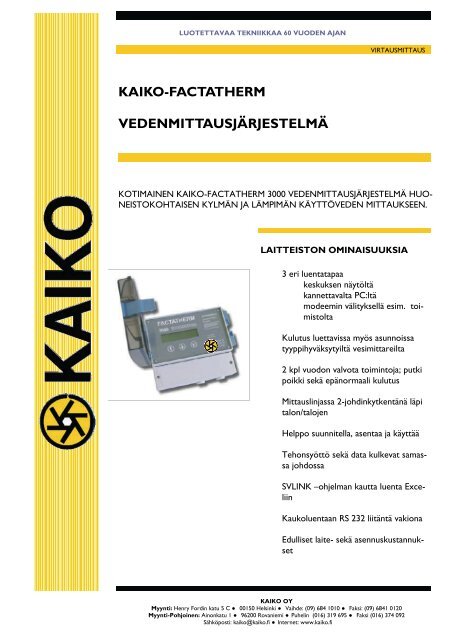 Factatherm vedenmittausjärjestelmät - Kaiko