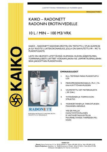 kaiko – radonett radonin erotin vedelle 10 l / min – 100 m3/ vrk