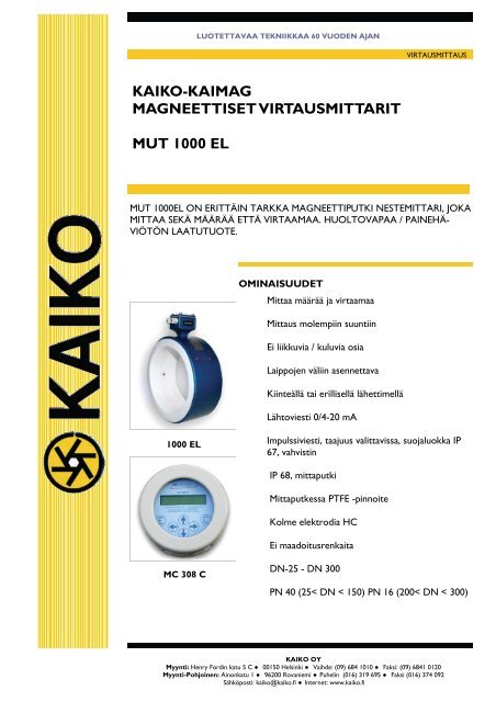 KAIKO-KAIMAG MAGNEETTISET VIRTAUSMITTARIT MUT 1000 EL