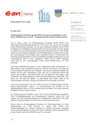 Pressemitteilung - Gemeinde Kaiser - Wilhelm - Koog