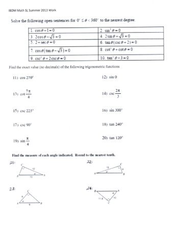 IB Math SL Summer Work Year2.pdf - Henry J. Kaiser High School