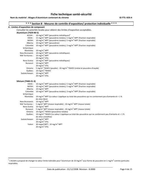 Fiche technique santÃ©-sÃ©curitÃ© - Kaiser Aluminum