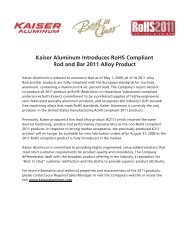 Kaiser Aluminum Introduces RoHS Compliant Rod and Bar 2011