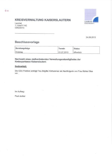 NIEDERSCHRIFT - Landkreis Kaiserslautern