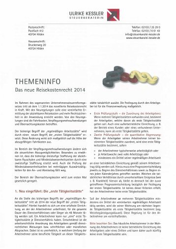 THEMENINFO Das neue Reisekostenrecht 2014