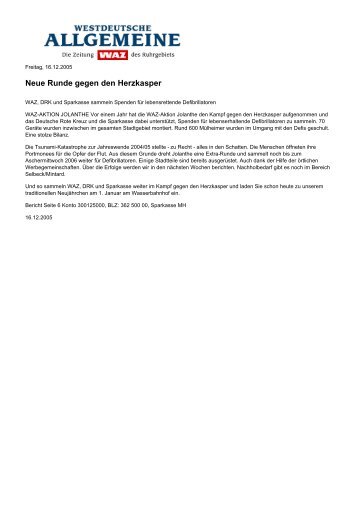 Artikel der WAZ vom 16.12.2005 - DRK Kreisverband Mülheim an ...