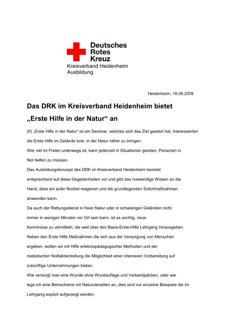 Erste Hilfe in der Natur - Drk-Heidenheim