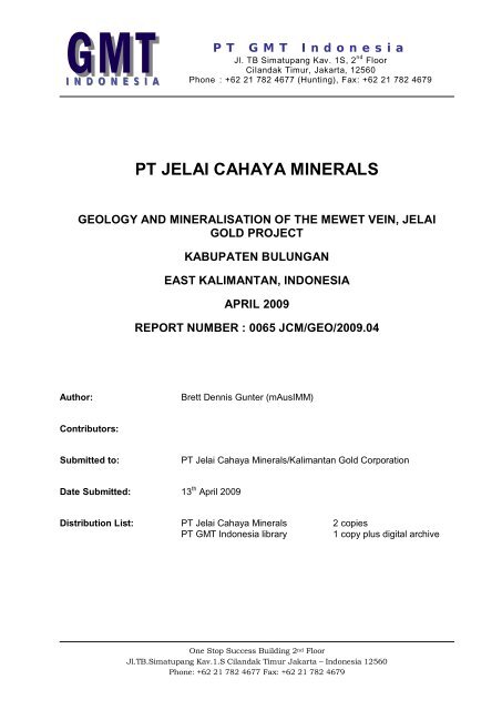 Geology and mineralisation of the Mewet Vein, Jelai Gold Project ...