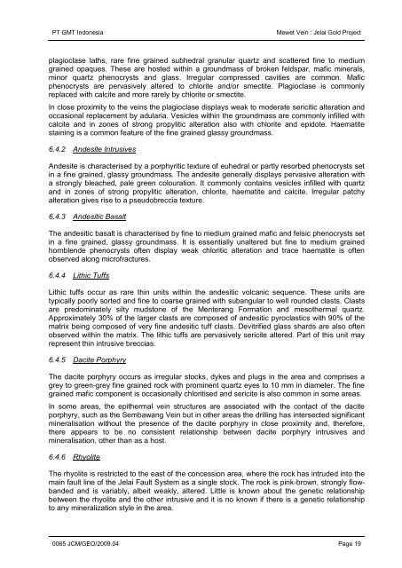 Geology and mineralisation of the Mewet Vein, Jelai Gold Project ...