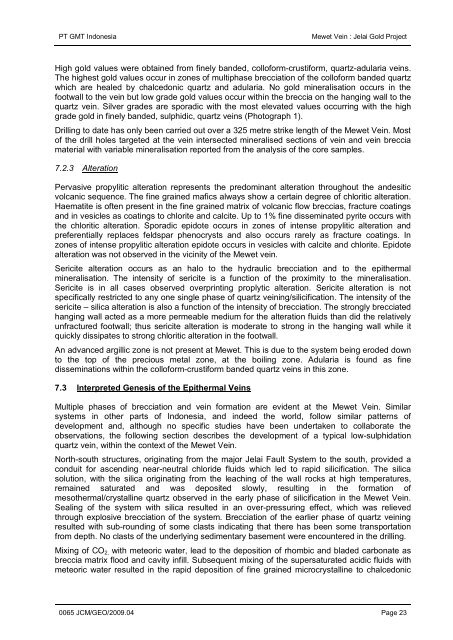 Geology and mineralisation of the Mewet Vein, Jelai Gold Project ...