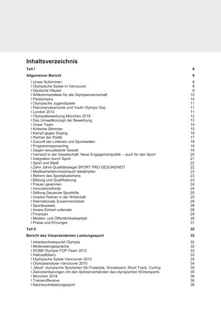 DOSB I Bericht des Präsidiums - Der Deutsche Olympische Sportbund