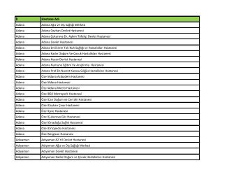 Merkezi DeÄerlendirme YapÄ±lacak Kurum Listesi - SaÄlÄ±k BakanlÄ±ÄÄ±