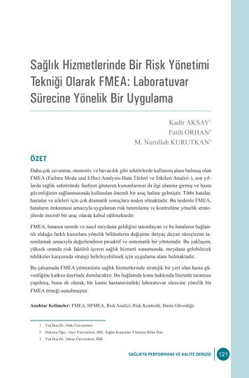 SaÄlÄ±k Hizmetlerinde Bir Risk YÃ¶netimi TekniÄi Olarak FMEA ...