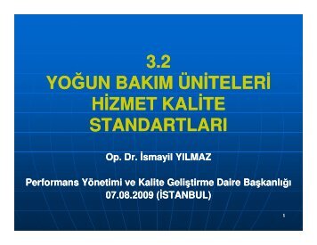 YoÄun BakÄ±m Ãniteleri Hizmet Kalite StandartlarÄ±/ Ä°smail YÄ±lmaz